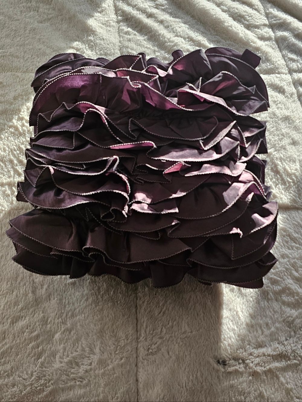 Designer Ruffles Toss Pillow 16"x16", Satin Throw Pillows Violet Purple